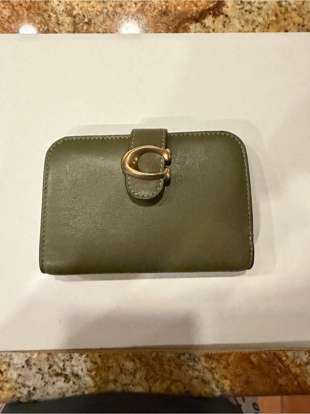 Coach Olive Green Leather Wallet with Gold C-Clasp